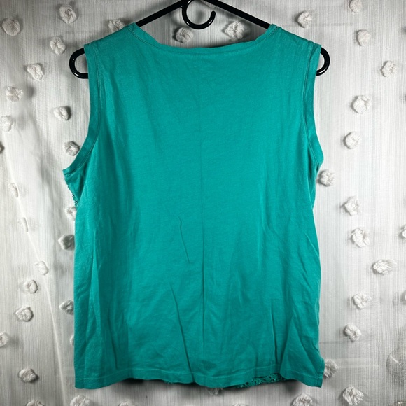 LOFT Women’s Teal Lace Eyelet Overlay Sleeveless Tank Top Blouse Size M - Picture 7 of 7